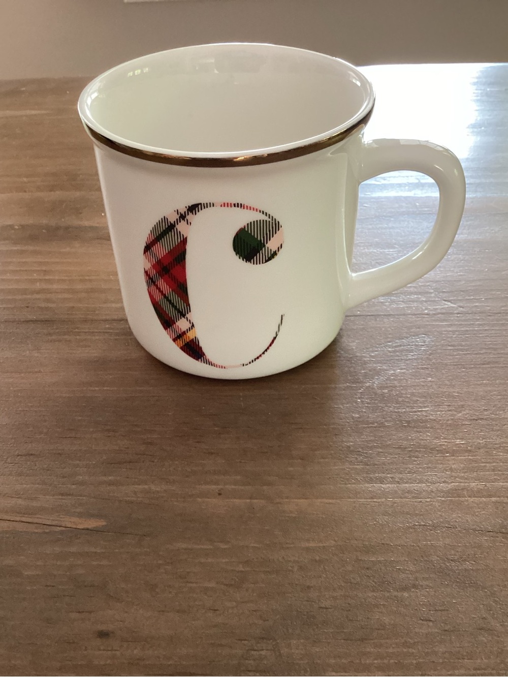 POTTERY BARN PLAID INITIAL MUG LETTER “C” CHRISTMAS HOLIDAY COFFEE MUG